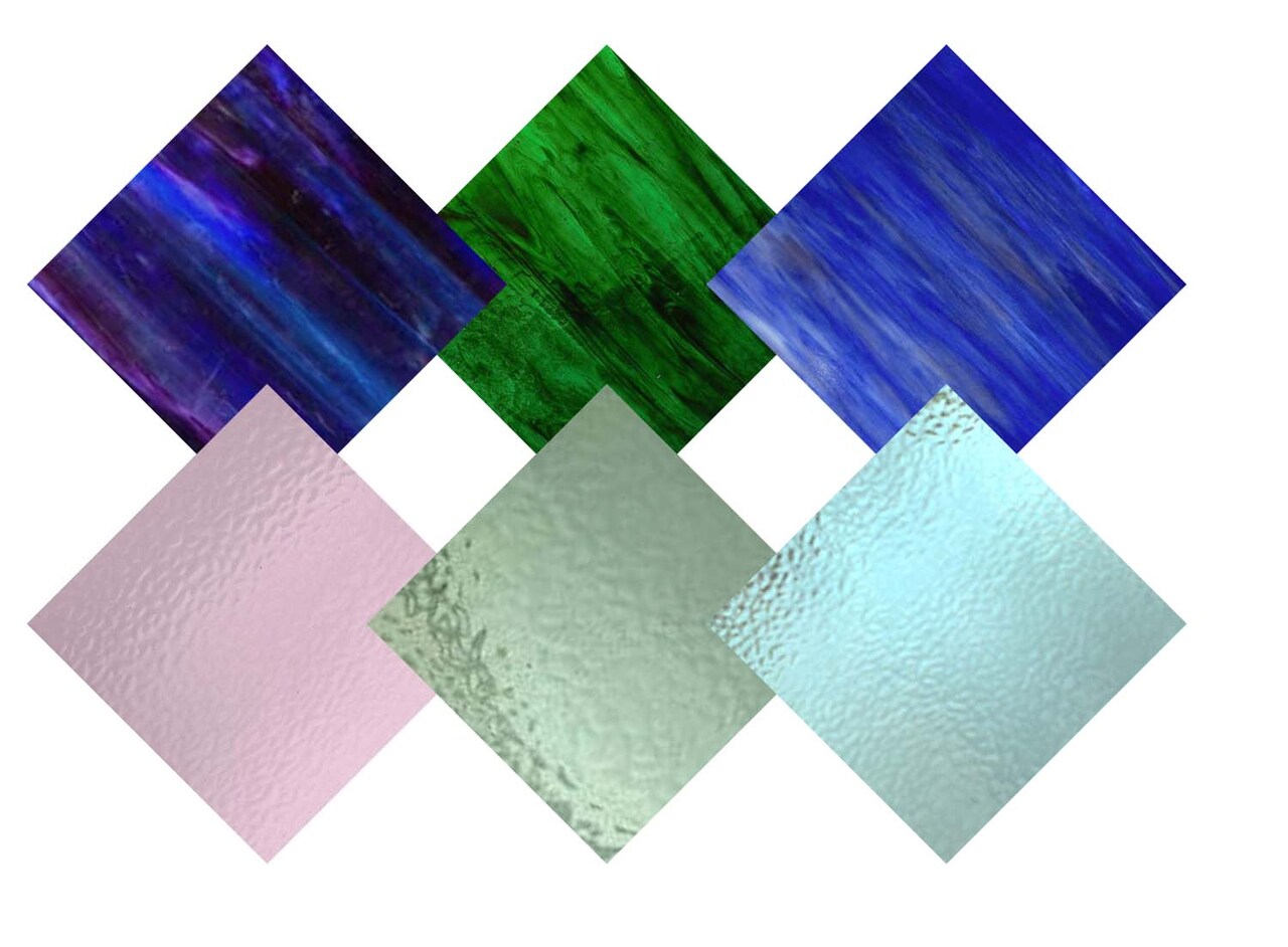 Wissmach 6 Sheet Mixed Color Variety Stained Glass Pack, Purple/Green/Blue